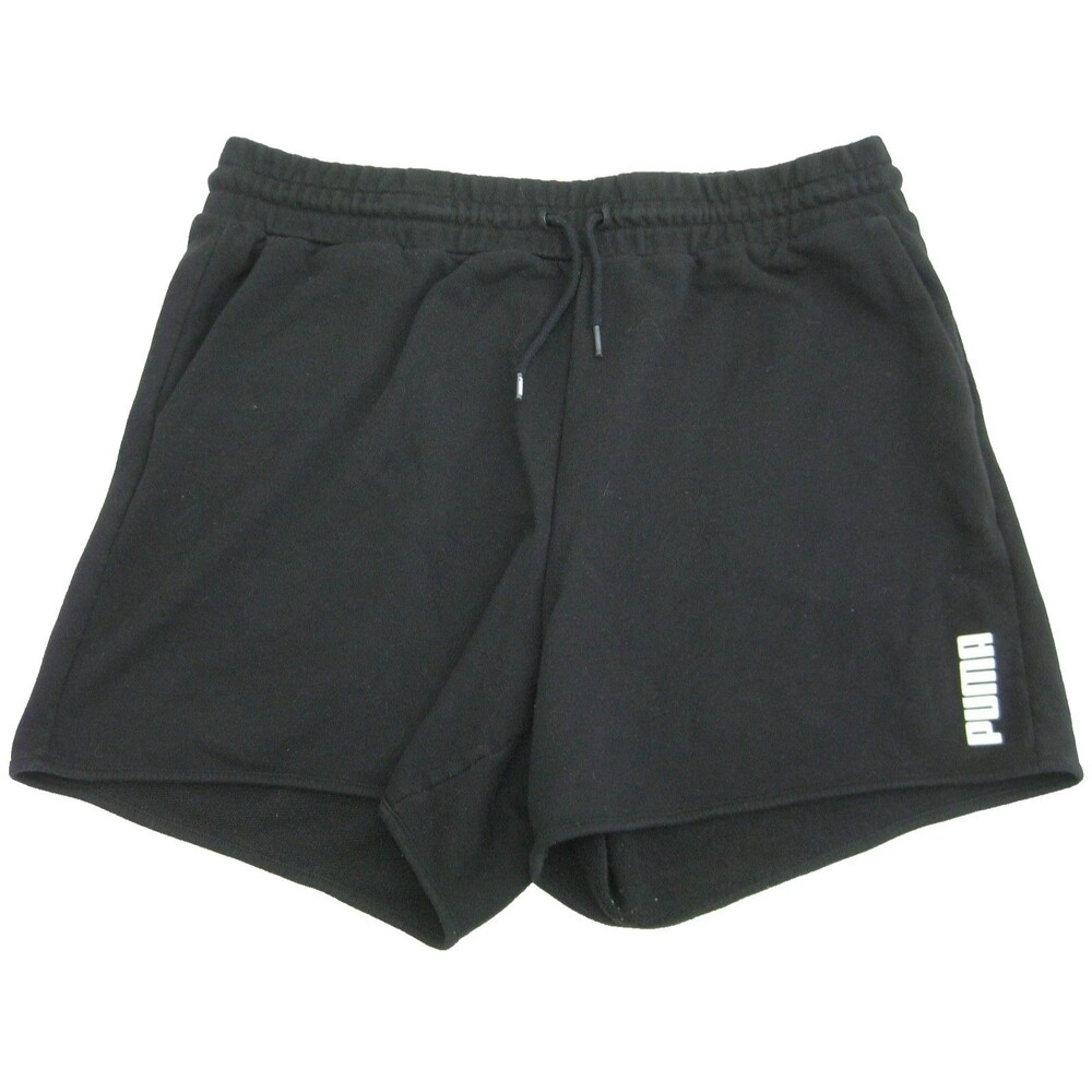 PUMA Sweatshorts Men's XL Solid Black Athletic Shorts Logo Pockets Drawstring